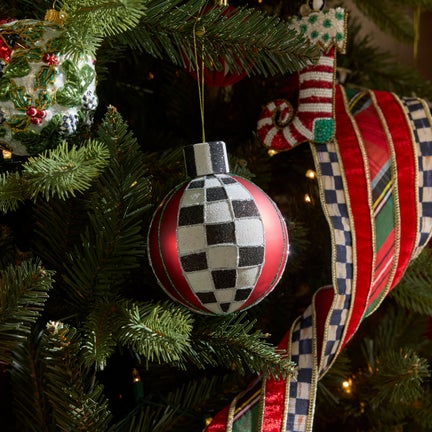 Tartan Glass Large Ball Ornaments, Set of 6