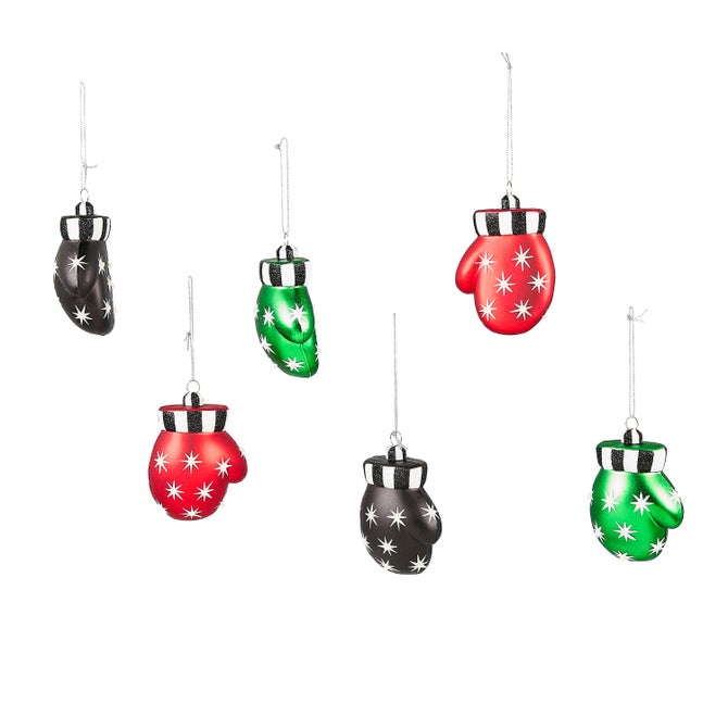 Holiday Mitten Glass Ornaments, Set of 6 image number 0