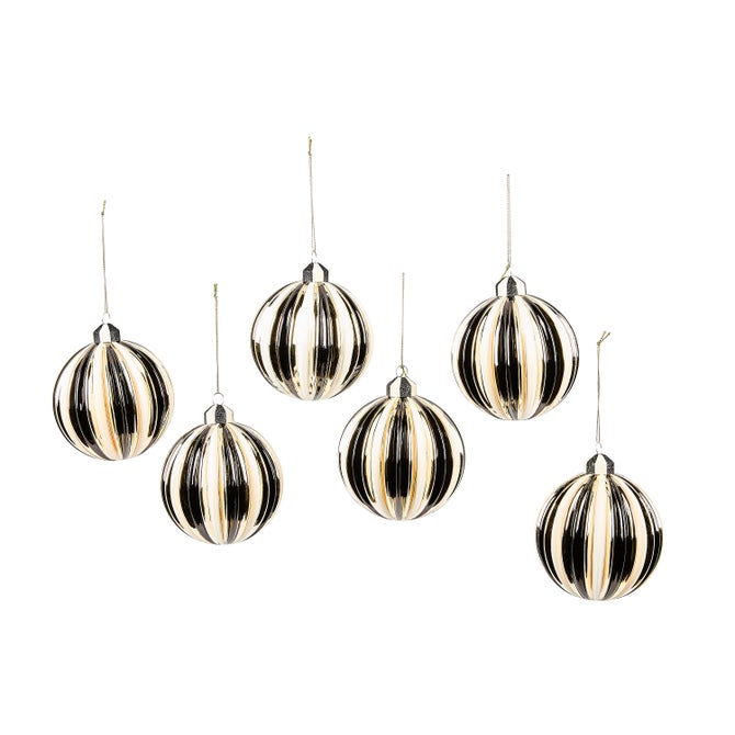 Courtly Noel Stripe Glass Ball Ornaments, Set of 6 image number 0