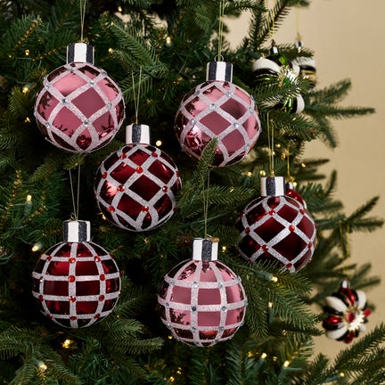 Ruby Red Glass Ball Ornaments, Set of 6