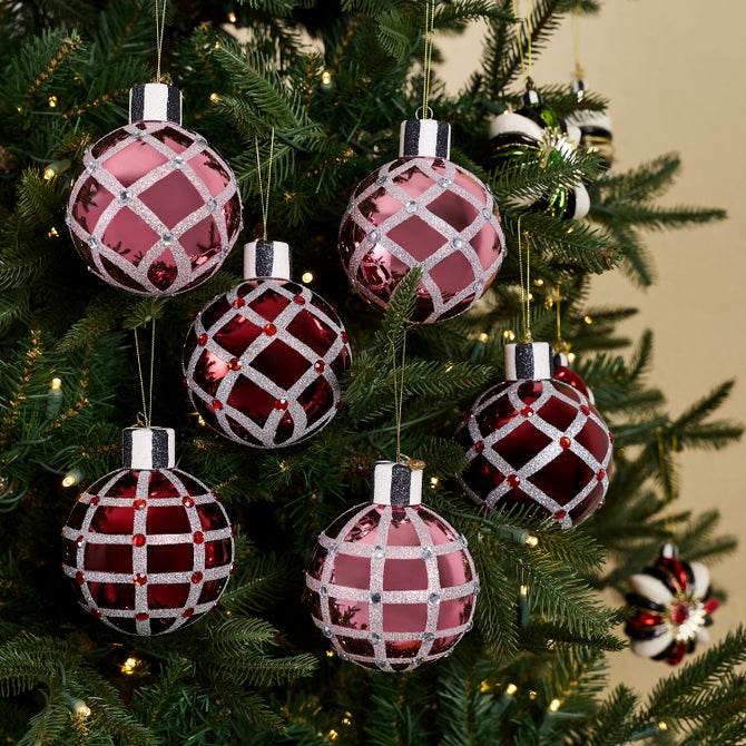 Ruby Red Glass Ball Ornaments, Set of 6 image number 1