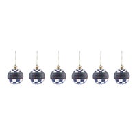 Navy Tartan Glass Ball Ornaments, Set of 6