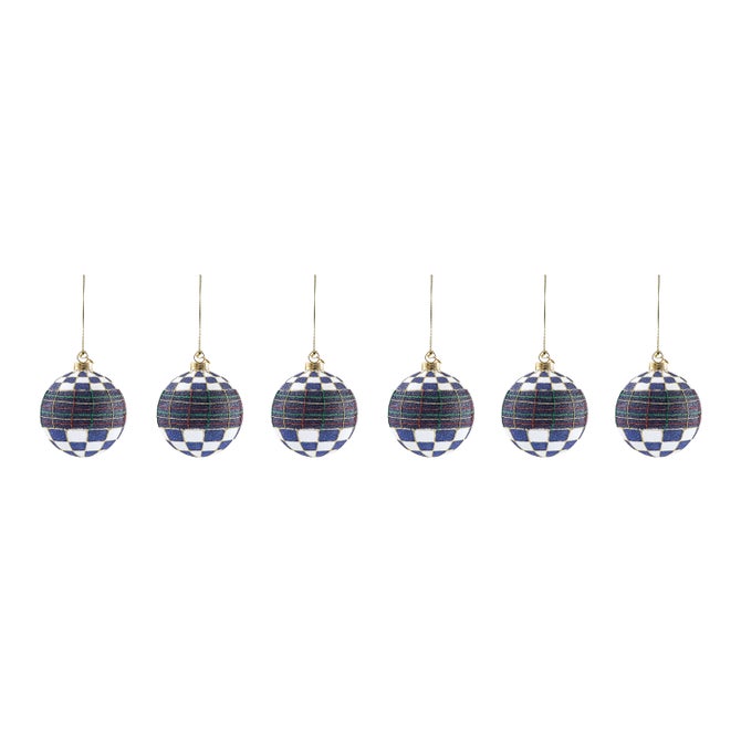 Navy Tartan Glass Ball Ornaments, Set of 6 image number 2