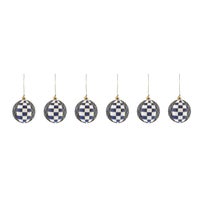 Navy Tartan Glass Ball Ornaments, Set of 6