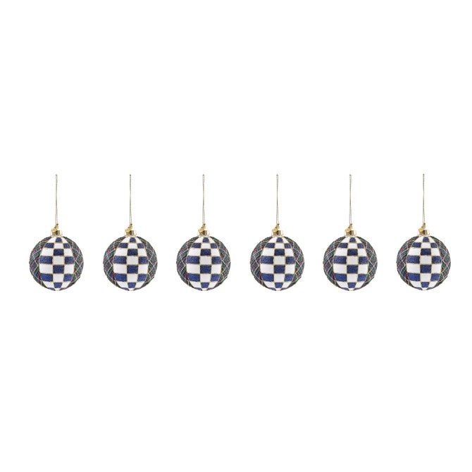Navy Tartan Glass Ball Ornaments, Set of 6 image number 3