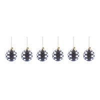 Navy Tartan Glass Ball Ornaments, Set of 6