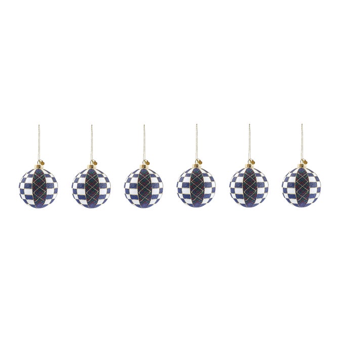 Navy Tartan Glass Ball Ornaments, Set of 6 image number 4
