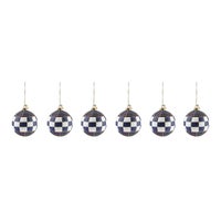 Navy Tartan Glass Ball Ornaments, Set of 6