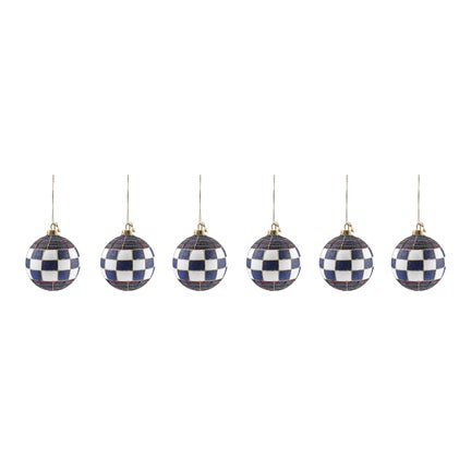 Navy Tartan Glass Ball Ornaments, Set of 6