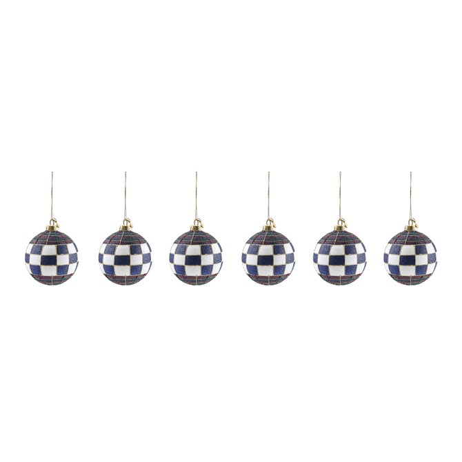 Navy Tartan Glass Ball Ornaments, Set of 6 image number 0