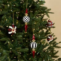 Black & White Check Finial Glass Ornaments, Set of 2