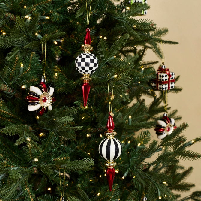 Black & White Check Finial Glass Ornaments, Set of 2 image number 1