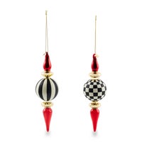 Black & White Check Finial Glass Ornaments, Set of 2