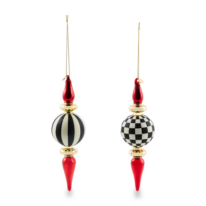 Black & White Check Finial Glass Ornaments, Set of 2 image number 0