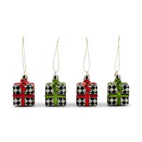Red & Green Giftbox Glass Ornaments, Set of 4
