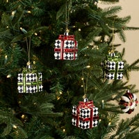 Red & Green Giftbox Glass Ornaments, Set of 4