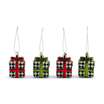 Red & Green Giftbox Glass Ornaments, Set of 4