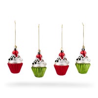 Cupcake Snowman Glass Ornaments, Set of 4