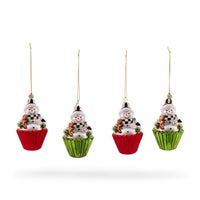Cupcake Snowman Glass Ornaments, Set of 4