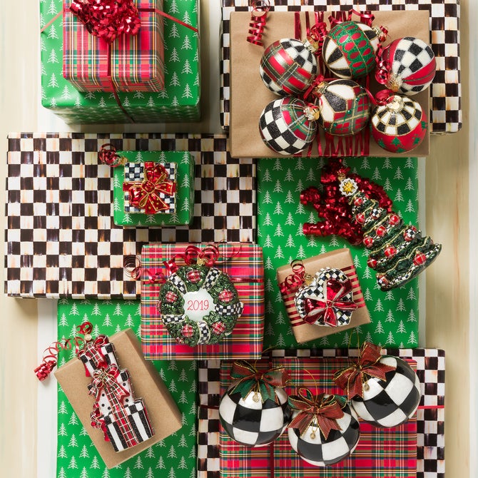 Tartan Glass Ball Ornaments, Set of 6 image number 1