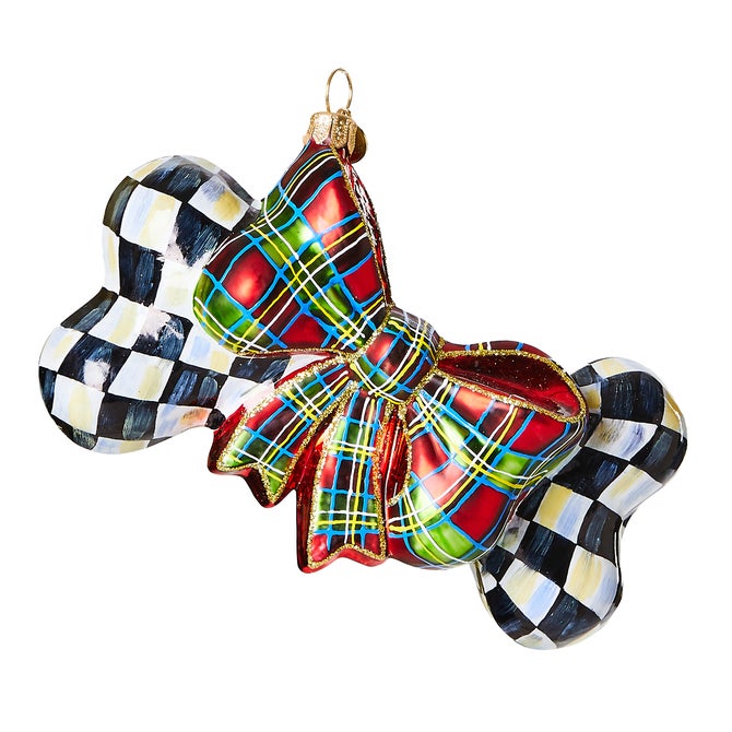 Courtly Check Dog Bone Glass Ornament image number 0