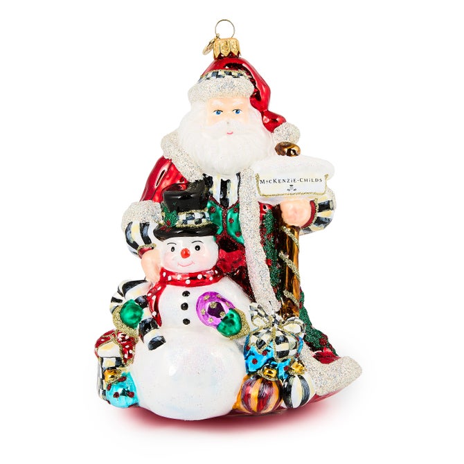 Santa & Snowman Glass Ornament image number 0