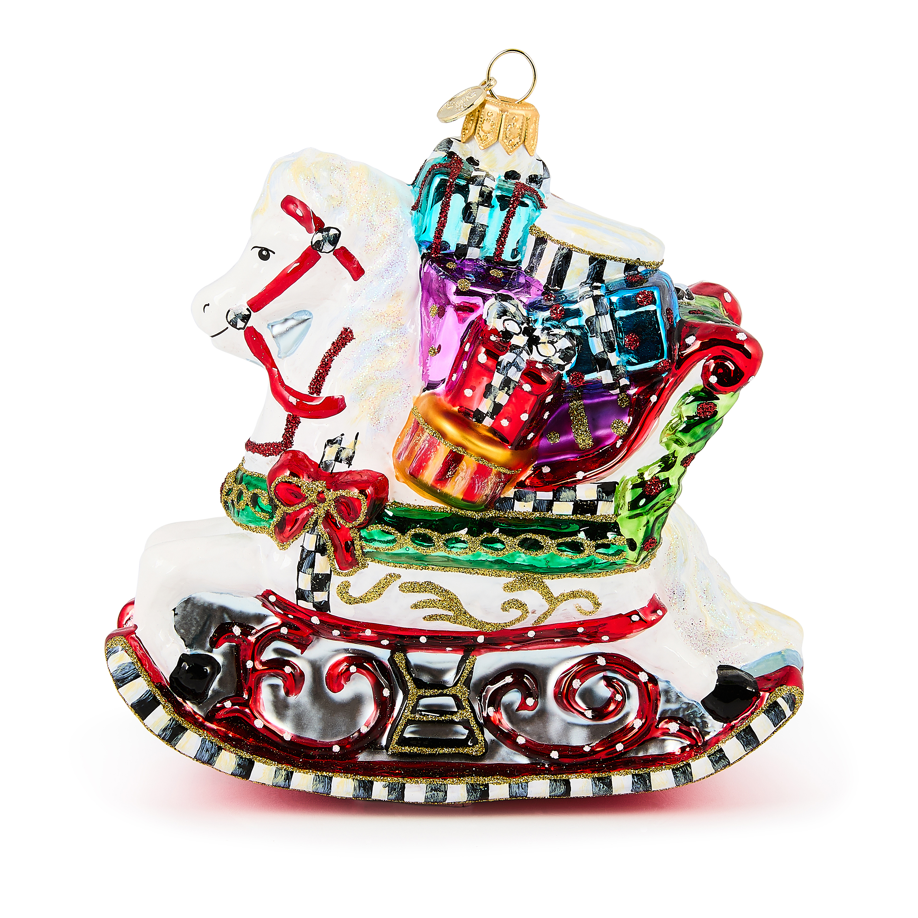 MacKenzie-Childs | Rocking Horse with Gifts Glass Ornament
