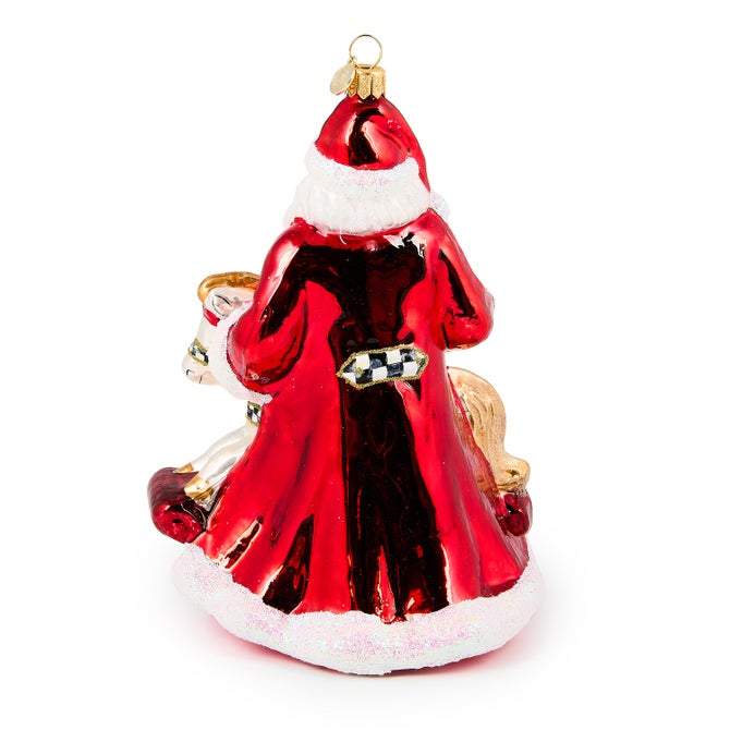 Santa with Rocking Horse Glass Ornament image number 1