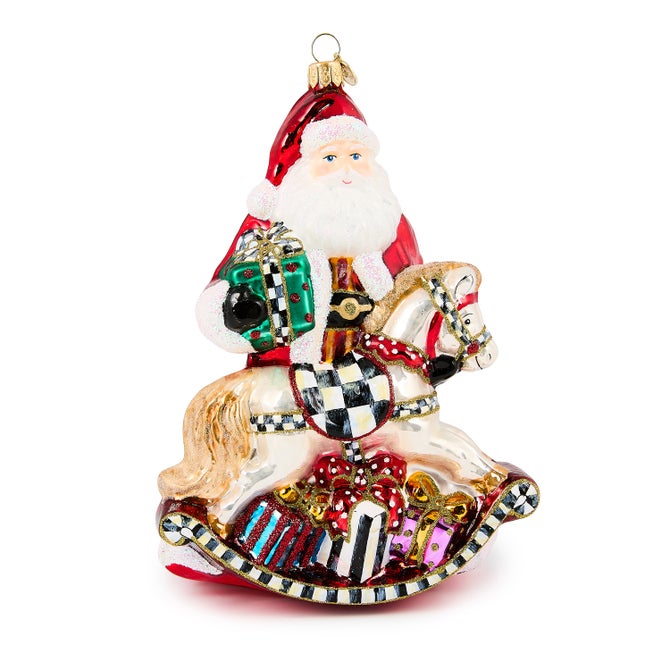 Santa with Rocking Horse Glass Ornament image number 0
