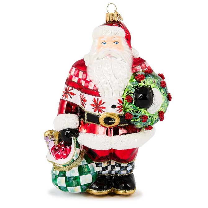 Cozy Sweater Santa Glass Ornament image number 0