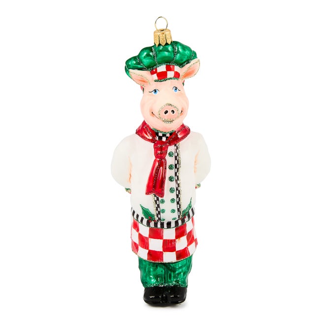 Check It Out Chef Pig Glass Ornament image number 0