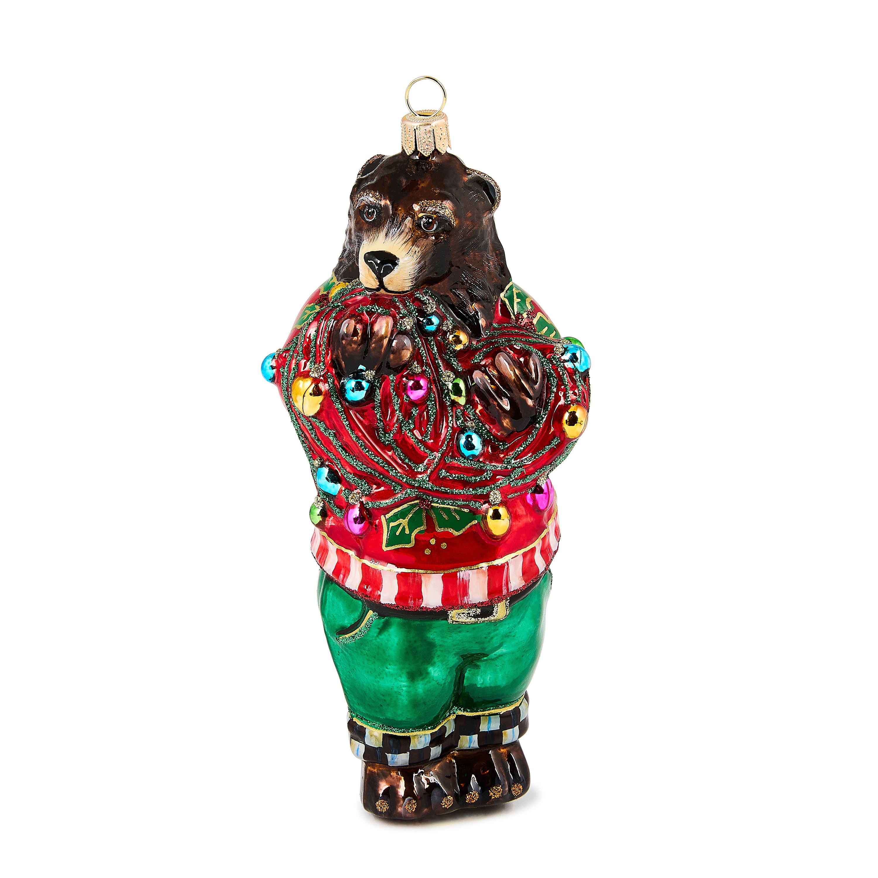 MacKenzie-Childs | Deck The Halls Bear Glass Ornament