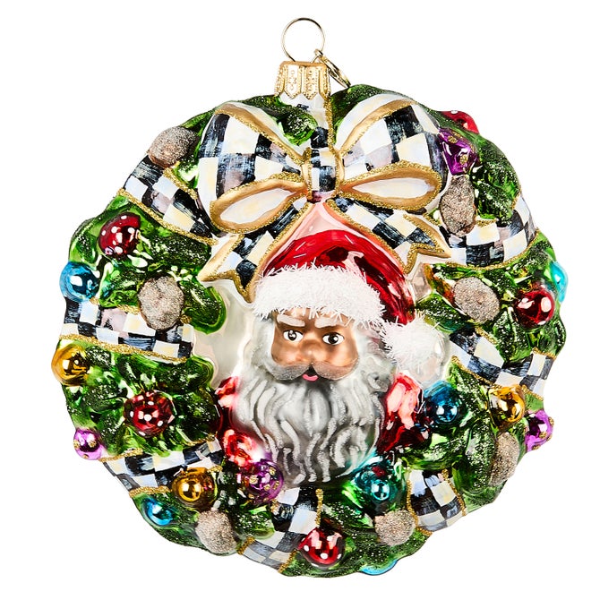 2025 Here Comes Black Santa Wreath Glass Ornament image number 0