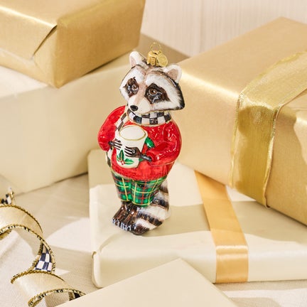 Tartan Raccoon Glass Ornament