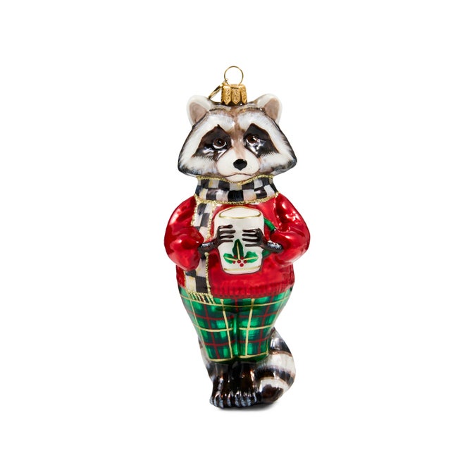 Tartan Raccoon Glass Ornament image number 0