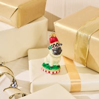 Holiday Pug Dog Glass Ornament
