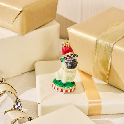 Holiday Pug Dog Glass Ornament
