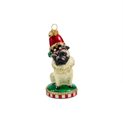 Holiday Pug Dog Glass Ornament