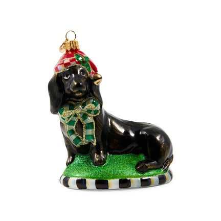 Holiday Dachshund Dog Glass Ornament
