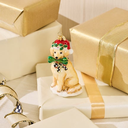 Holiday Golden Retriever Dog Glass Ornament
