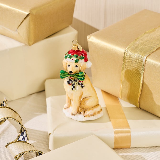 Holiday Golden Retriever Dog Glass Ornament image number 1