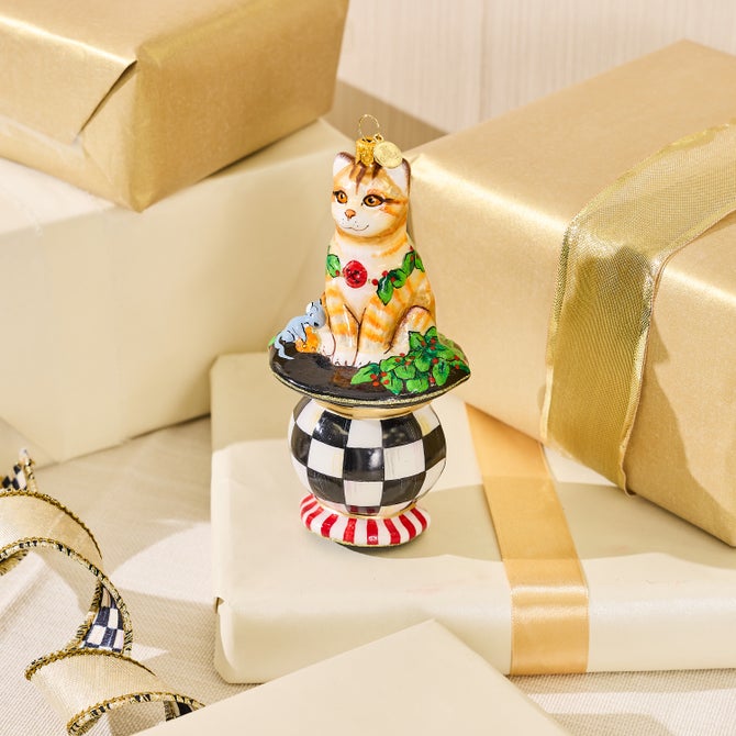 Cat on Tuffet Glass Ornament image number 1
