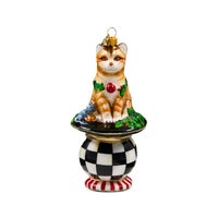 Cat on Tuffet Glass Ornament