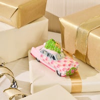 Bubblegum Check Poodle Car Glass Ornament