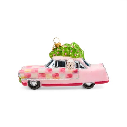Bubblegum Check Poodle Car Glass Ornament