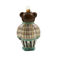 Mocha Tartan Bear Glass Ornament