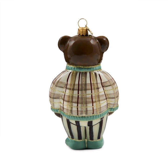Mocha Tartan Bear Glass Ornament image number 2