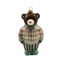 Mocha Tartan Bear Glass Ornament