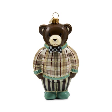 Mocha Tartan Bear Glass Ornament