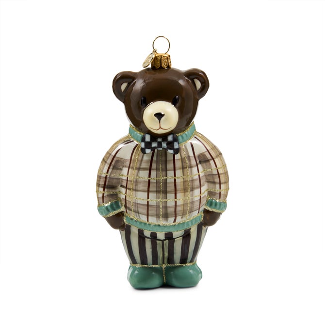 Mocha Tartan Bear Glass Ornament image number 0